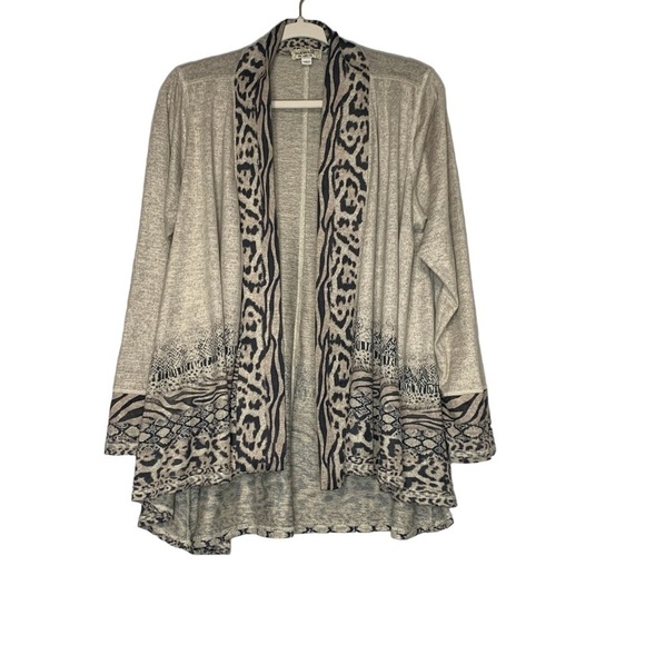 One World Live‎ and Let Live heathered tan grey animal print cardigan Size XL - Picture 1 of 9